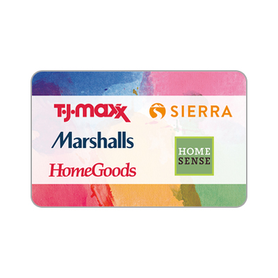T.J. MAXX<sup>&reg;</sup> $10 Gift Card - Find the brands you love at prices that work for you at T.J.Maxx. We believe everyone deserves to be surrounded by beautiful, high-quality, on-trend things at incredible savings. Fashion, family, home–we have just what you need to help maximize what matters most to you.  Maxx life with a TJX gift card – redeemable at over 2800 T.J.Maxx, Marshalls, HomeGoods, and Sierra stores (in the U.S. and Puerto Rico) and online at tjmaxx.com and sierra.com