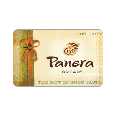 PANERA BREAD<sup>&reg;</sup> $10 Gift Card - Panera Bread is committed to providing great tasting, quality food that people can trust. Highlighted by antibiotic-free chicken, whole grain bread, select organic and all-natural ingredients and a menu free of man-made trans-fat, Panera is committed to providing great tasting quality food people can trust.